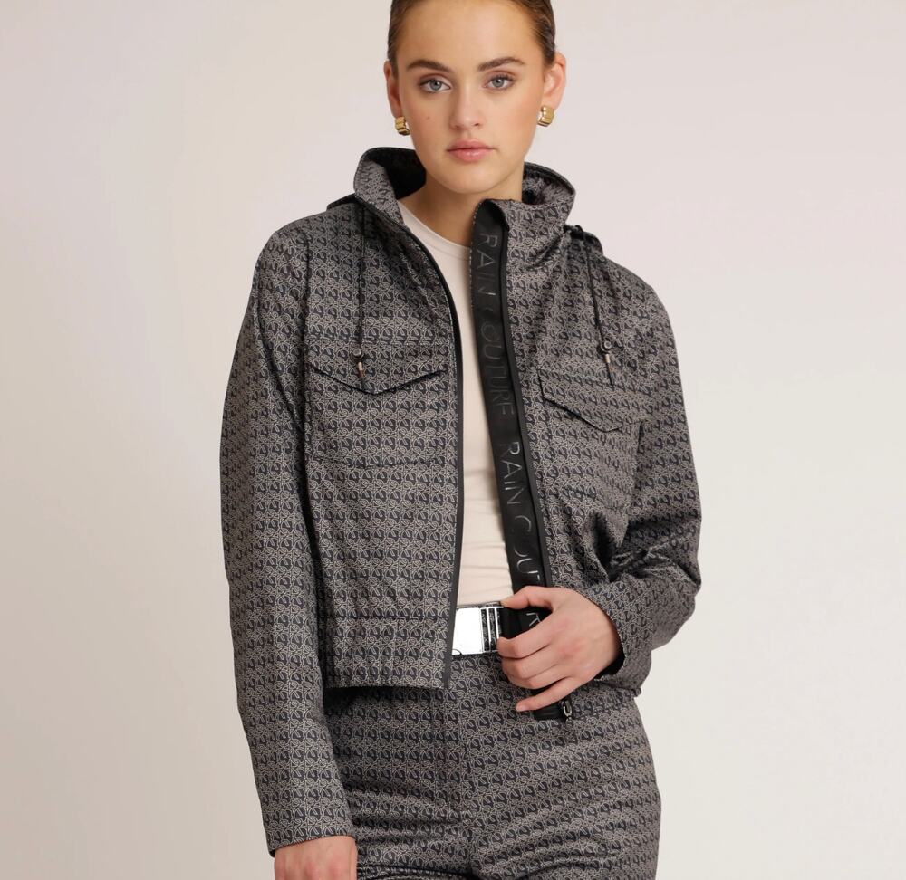Rain Couture Amsterdam Waterproof Stretchable Hooded Bomber Jacket Gray L